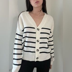 Button down striped sweater